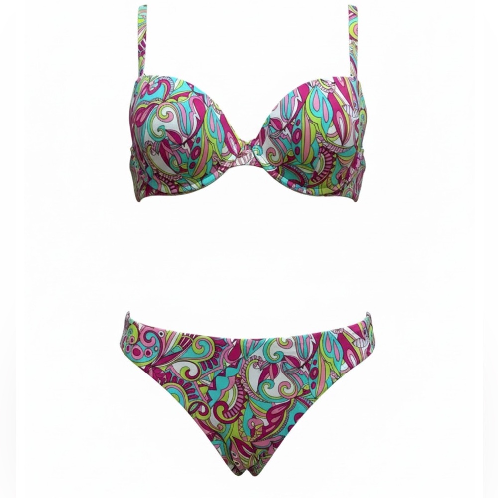 Calzedonia Cobey Italian Vibrant Paisley Bikini Set with pareo XL, 90B/85C/ 80D.